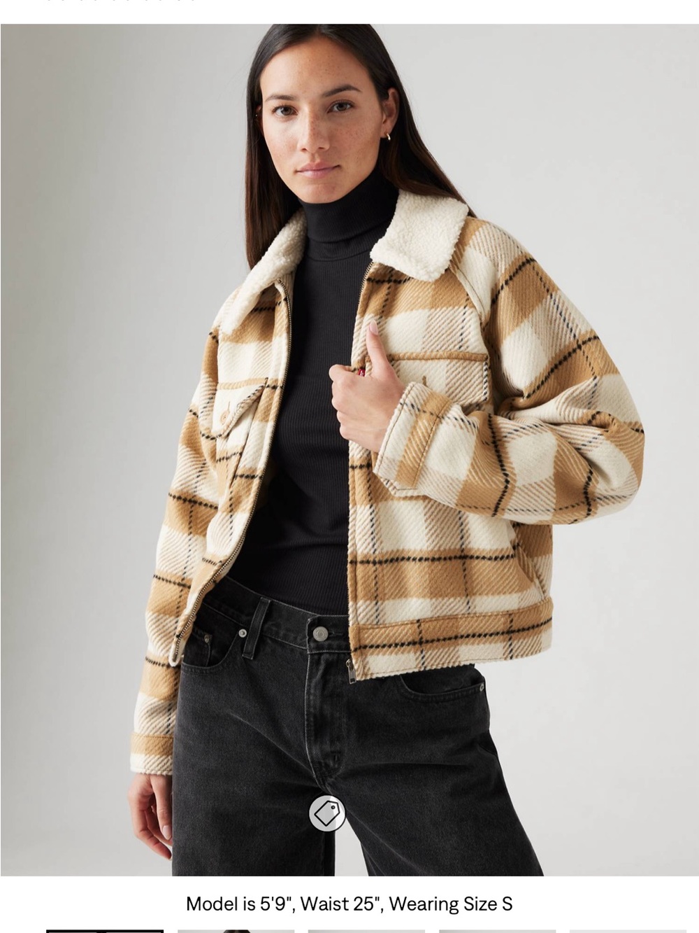 Levi's Plaid Teddy Sherpa Jacket - Cream & Tan